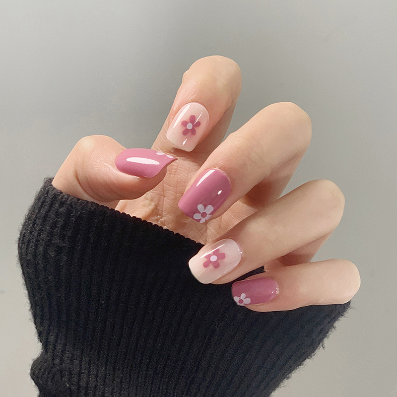24pcs Roland Purple Flower Wear Short Paragraph Fashion Manicure Patch False Nails Save Time Wearable Nail Patch Hjl19 False Nails Aliexpress