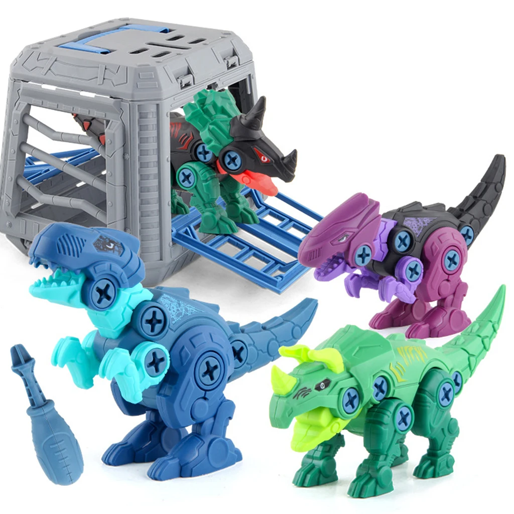 4x Take Apart Assembly Dinosaur Toys Assembling Dinosaur Model Screw Nut Combination for Age 3 4 5 6 7 8 Year Old Xmas Gifts