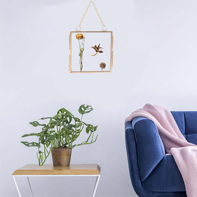 Hanging Photo Picture Frame - Gold Glass Clear with Chain Suitable for  Pressed Flowers Dried Plant Show Picture DIY Artwork - AliExpress