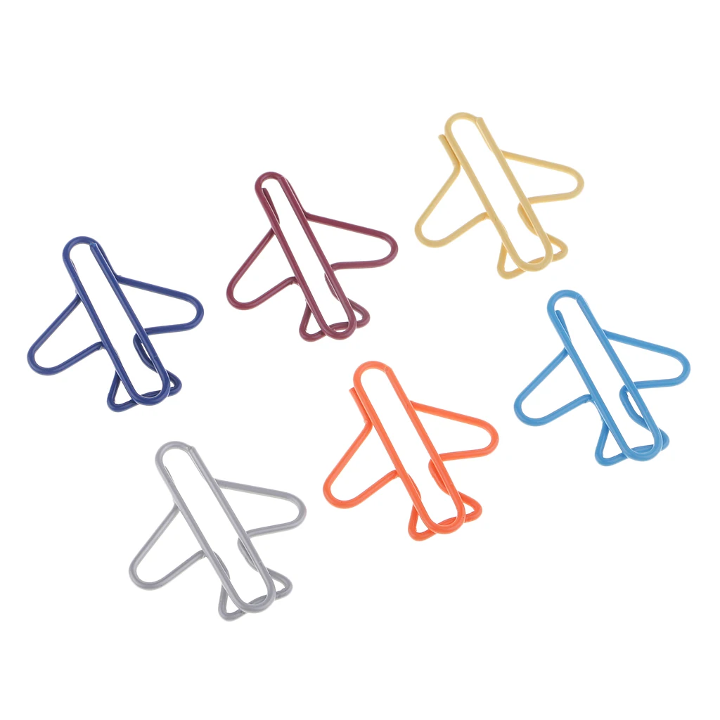 30ocs Assorted Color Metal Airplane Shape Office Paper Clips Supplies