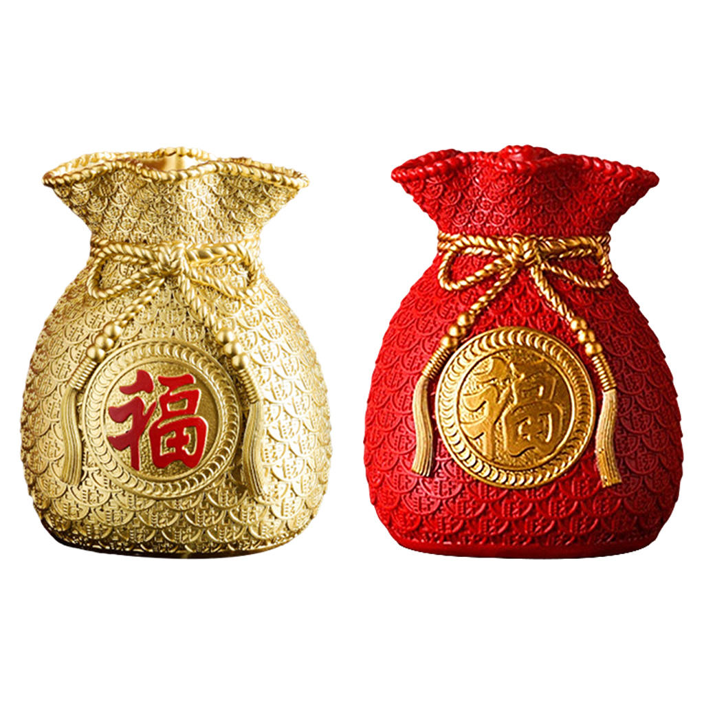 Resin Flower Vase Planter Pot Money Bag Shape Art Feng Shui Wealth Bouquet Floral Holder for Table Decoration Home Cabinet Gift