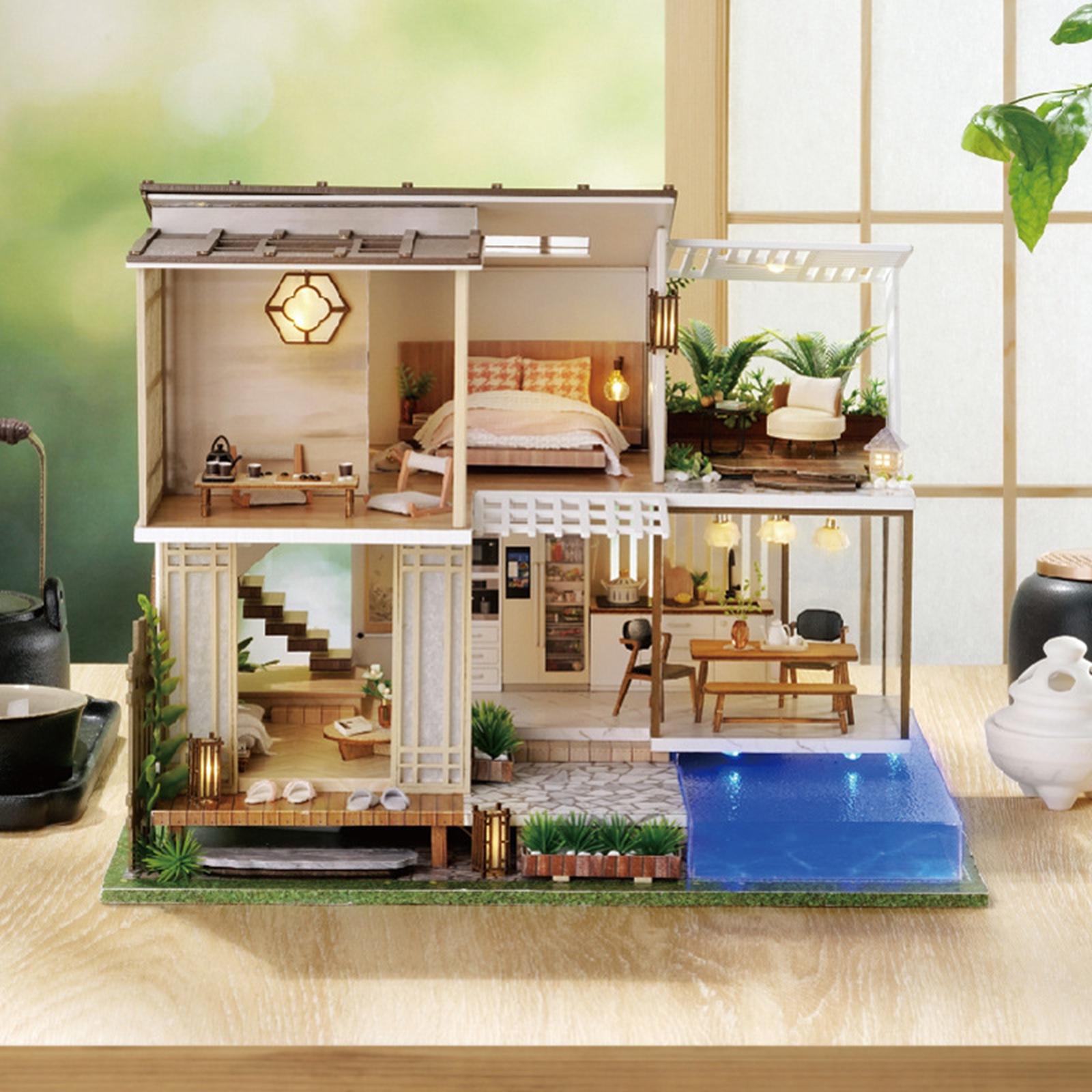 DIY Dollhouse Kit Plus Dustproof Case Handcraft Self Assembly for Adults
