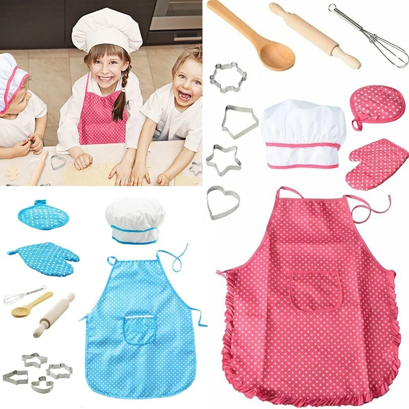 11pcs Children Chef Set Kitchen Role Play Cook Baking Apron Tools Toys Kids Gift 