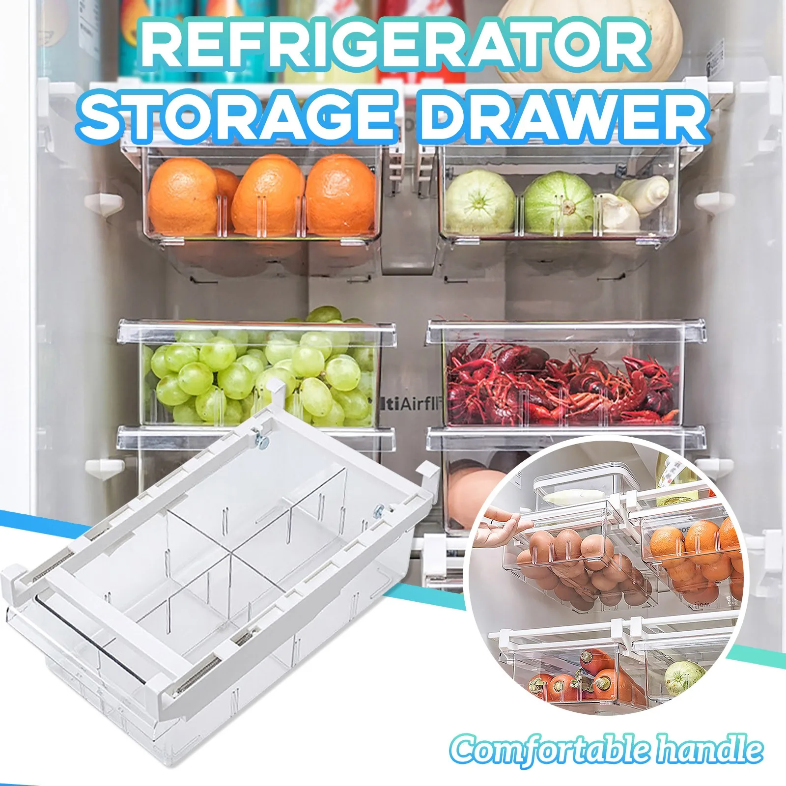 Creative Retractable Food Storage Basket Refrigerator Fresh-Keeping Drawer Storage Container Multifunctional Household Organizer