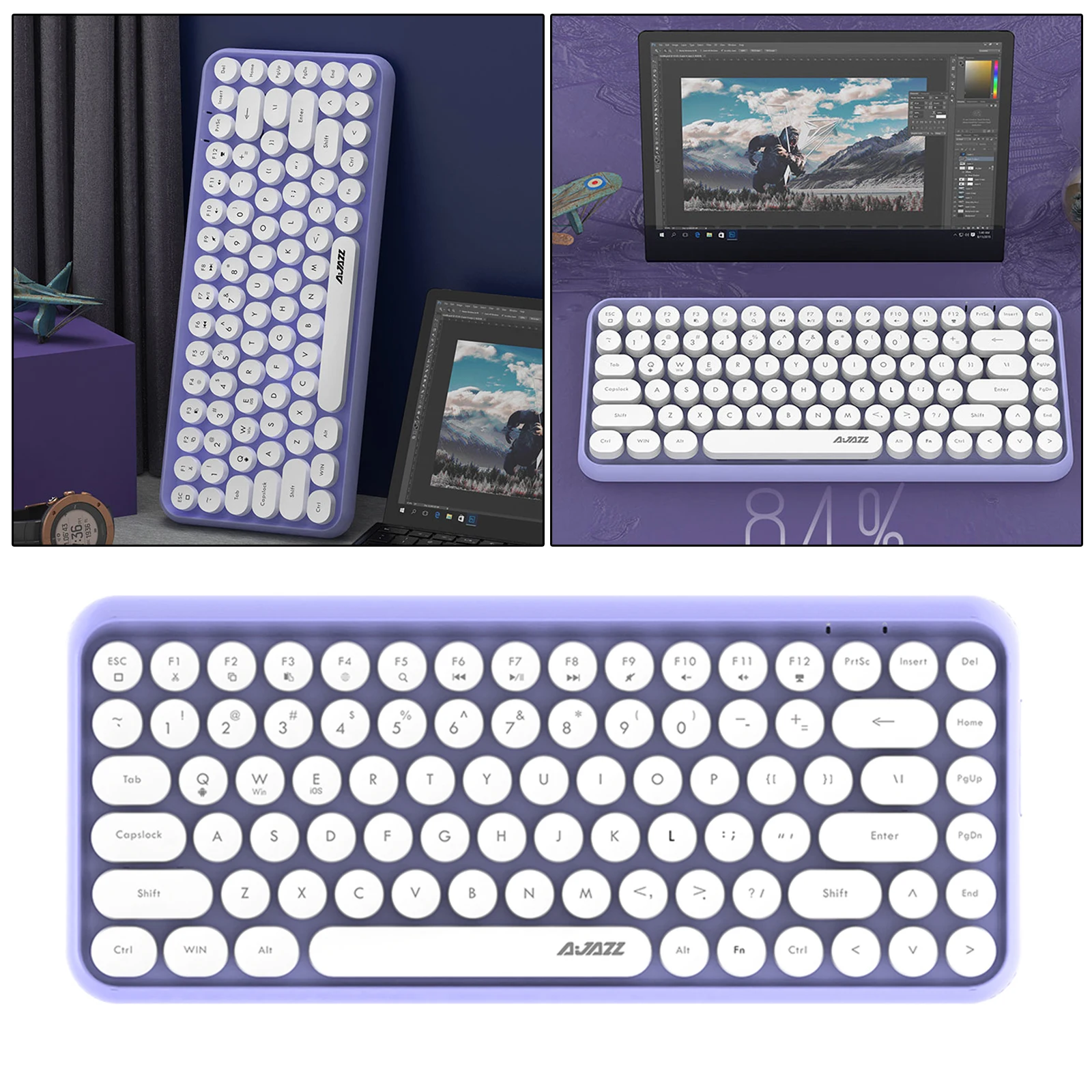 Portable Bluetooth Keyboards, Wireless Mini Compact Retro Typewriter Flexible 84Keys Design Keyboard