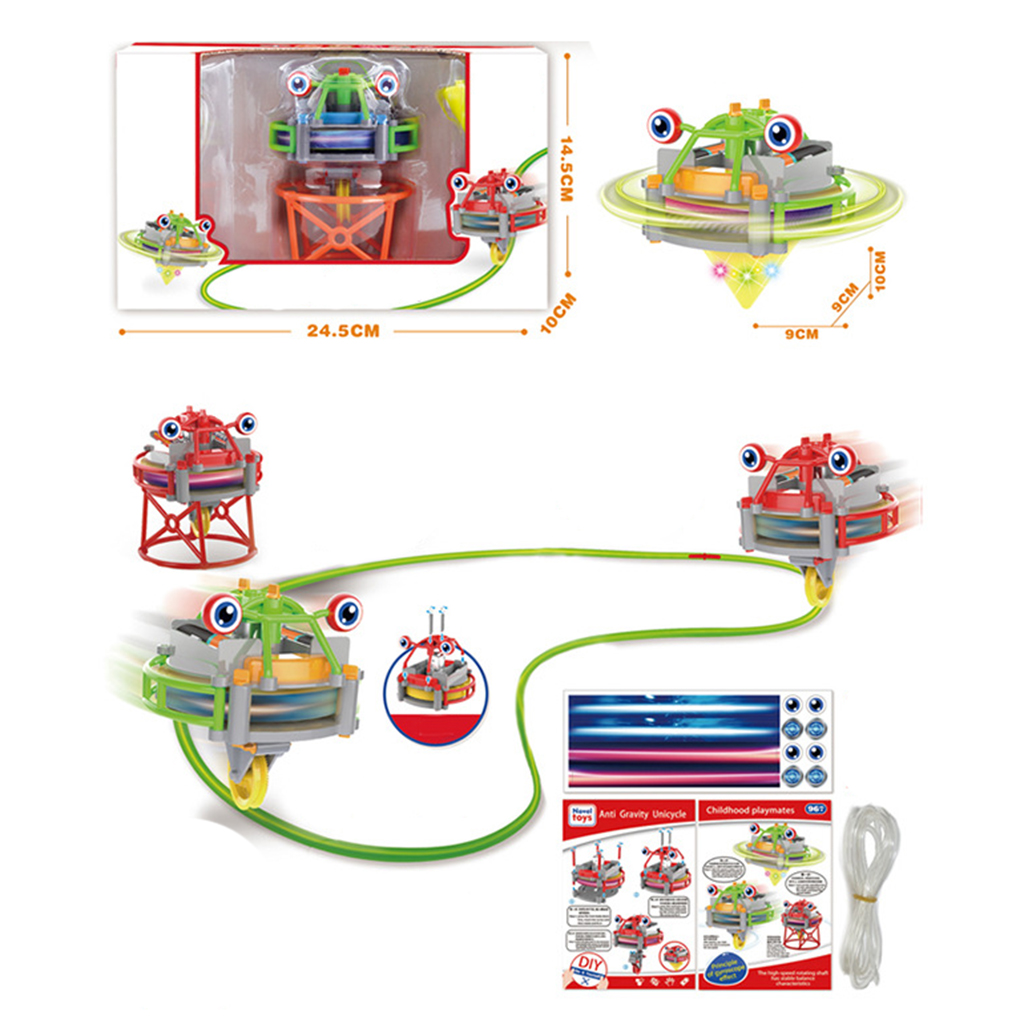2 in 1 Wire Walking Wheelbarrow Tumbler Toy Luminous Gyroscope Spinner Toy for Kids