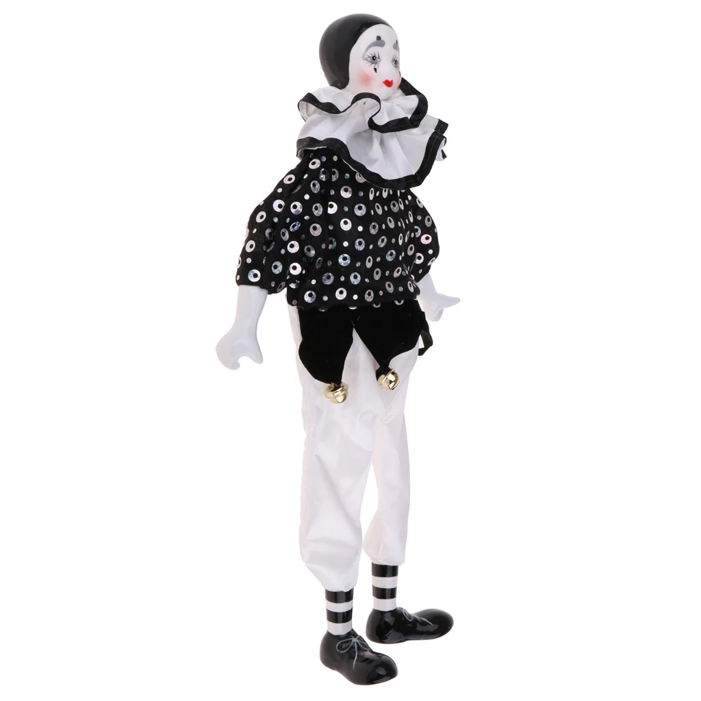 38cm Porcelain Clown Doll in Clothes Halloween Christmas Decoration Souvenirs Collections Arts Crafts Kids Toys