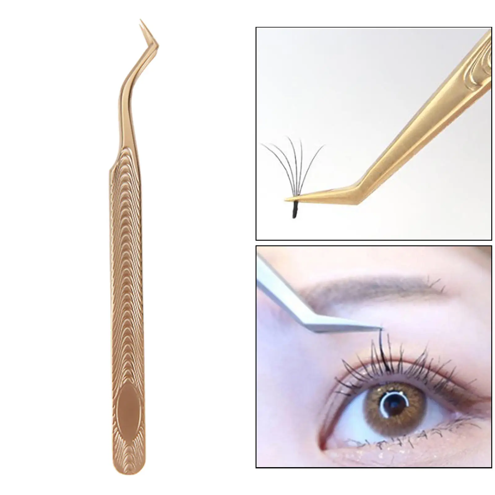 Stainless Steel Eyelash Tweezers Eyelash Applicator Tool Straight and Curved Tip for Volume Isolation Lashes Lash Extension