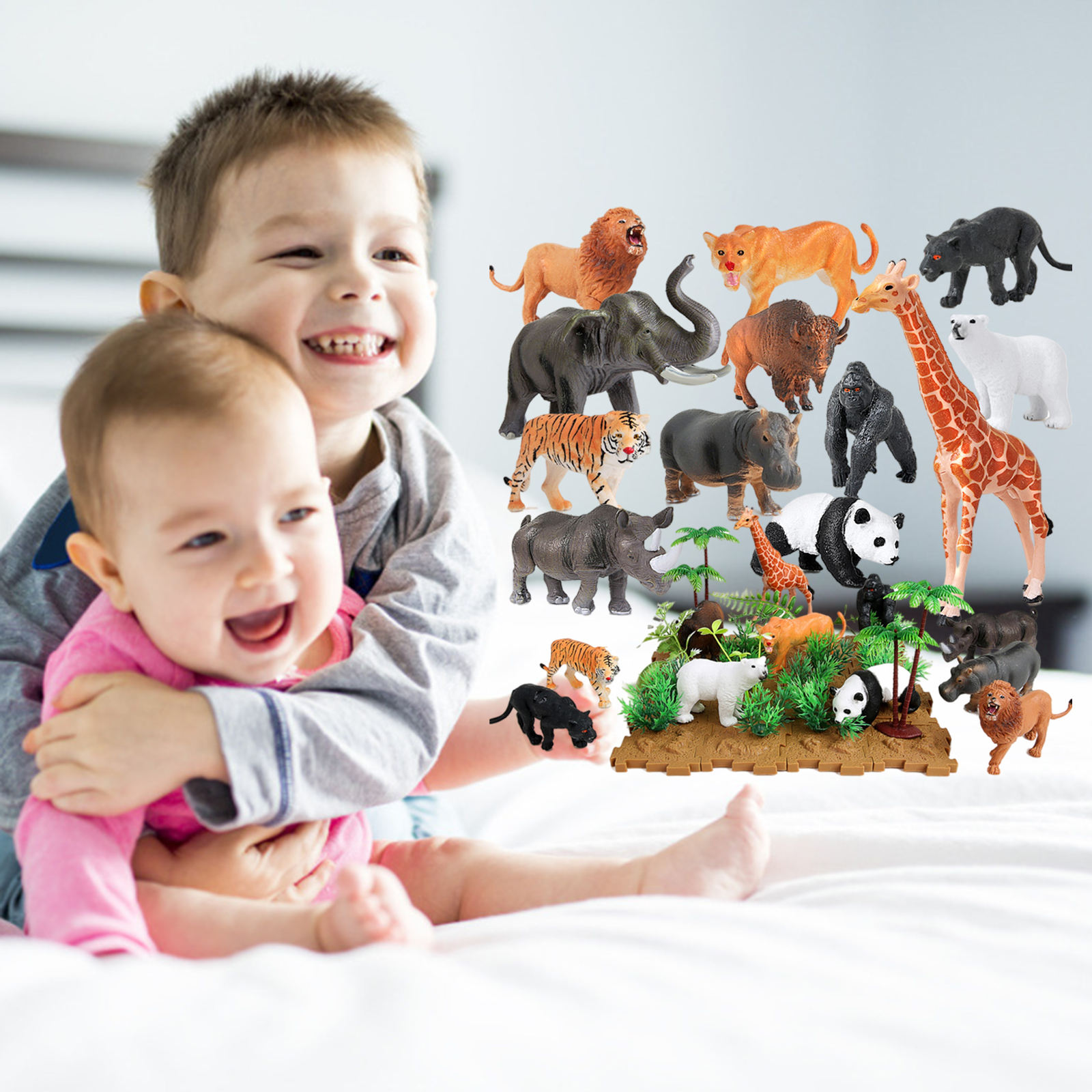 Small Animal Toys 44 Pieces Figurines Elephant Wildlife Model Animals for Christmas