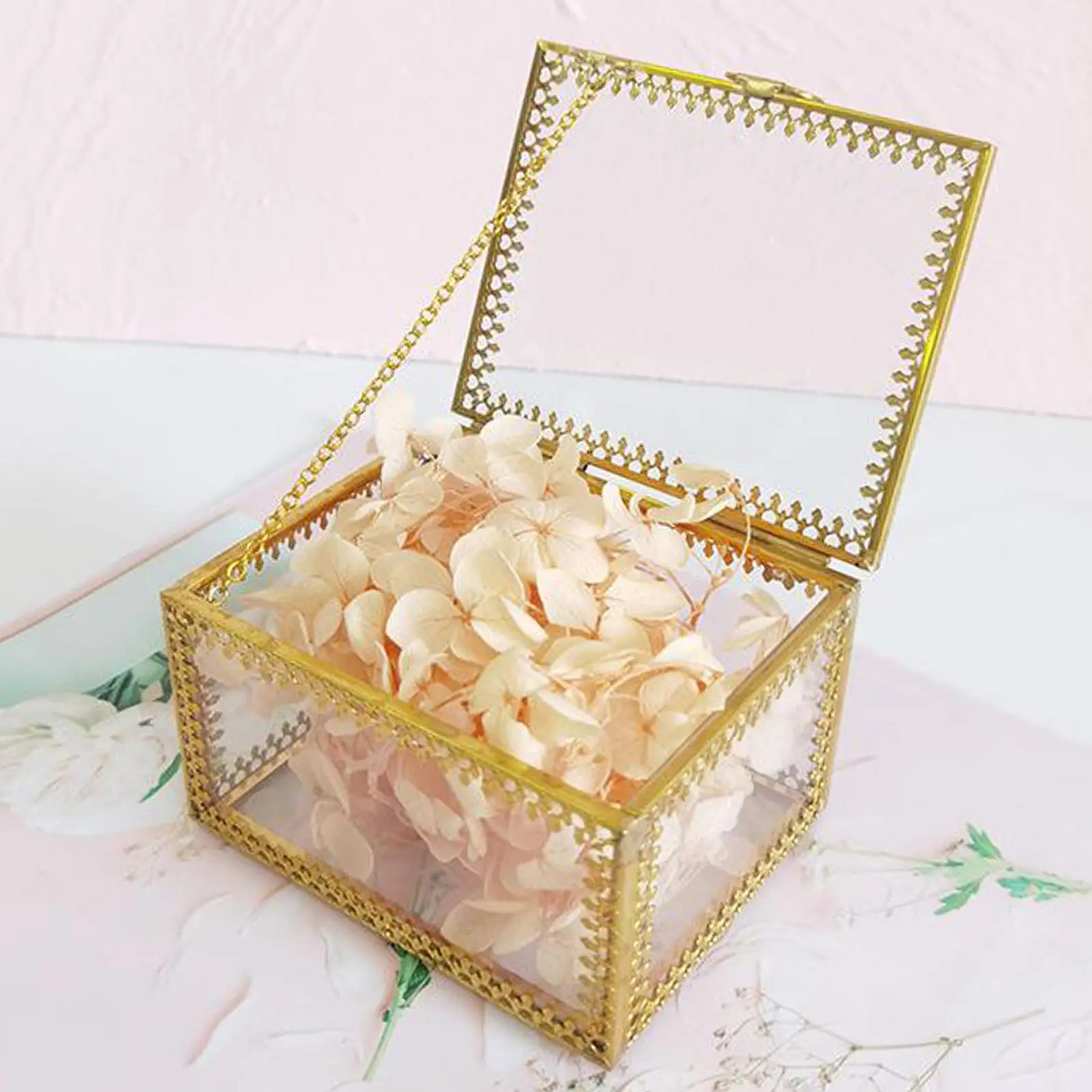 Jewelry Display Organizer Glass Box Display Jewelry Clear Gold For Keepsake Card Small Wedding Acrylic Shadow Table With Lid