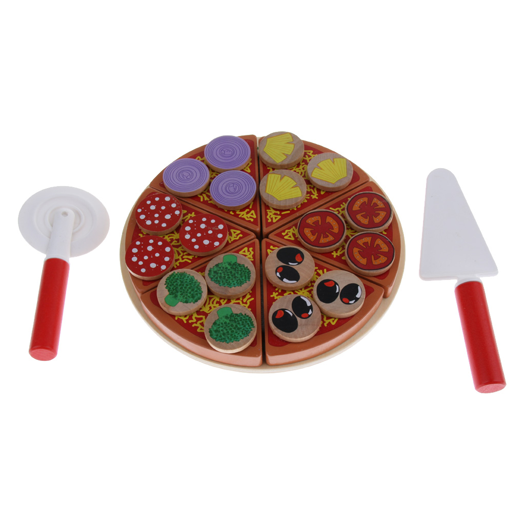 Simumaltion Wooden Sticky Pizza Kitchen Food Play Kids Pretend Play Toy