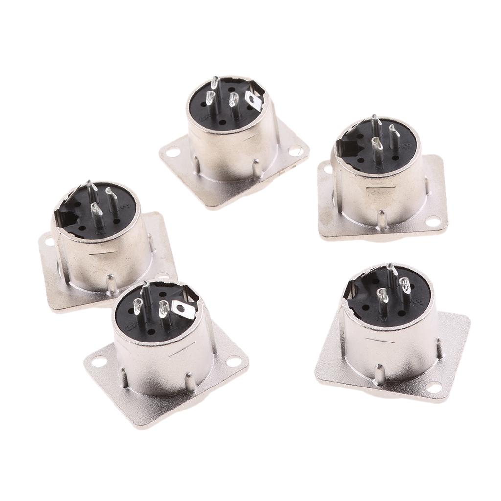 5pcs XLR 3 Pin Male Mic Panel Mount Solder Connector Adapter