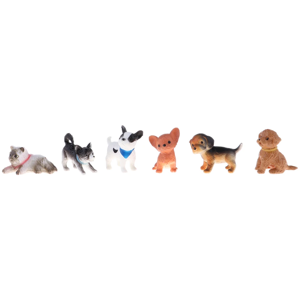 6pcs Cute Puppy Dog Model Animal Figures for 1/12 Dollhouse Miniature Decor