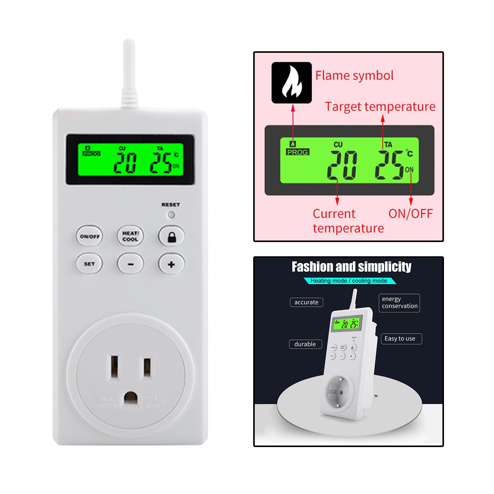 Wireless Socket Digital Thermostat Temperature Controller Temperature Meter US Plug 120V Plug Temperature