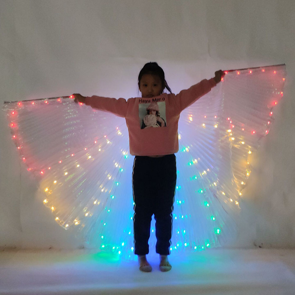 SYCOOVEN LED Angel Wings For Belly Dance - Light Up Isis Wings With Telescopic Sticks, White Glowing Performance Props For Stage, Party, Halloween