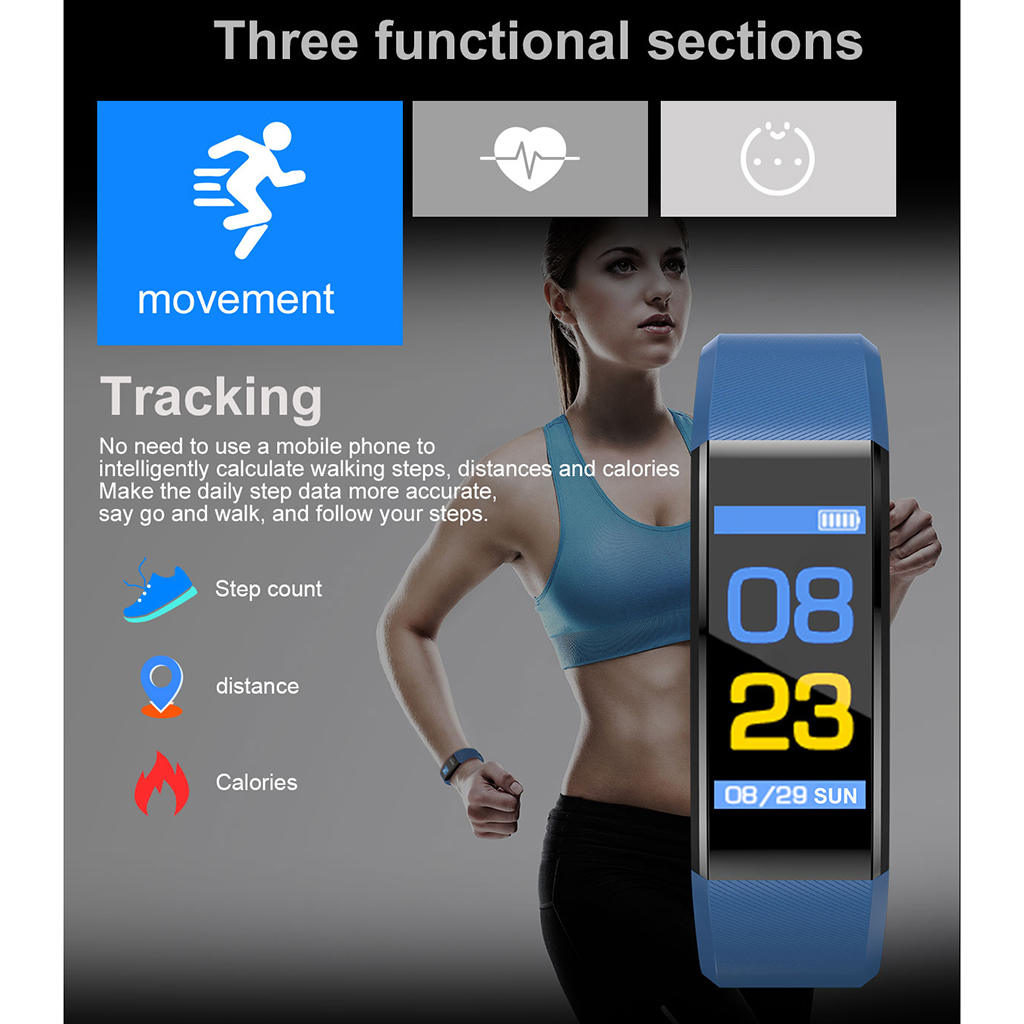 Bluetooth Smart Bracelet 115plus Smart Watch Wristband Ring Waterproof Sports Blood Pressure Pedometer Sports Wristband Watch 