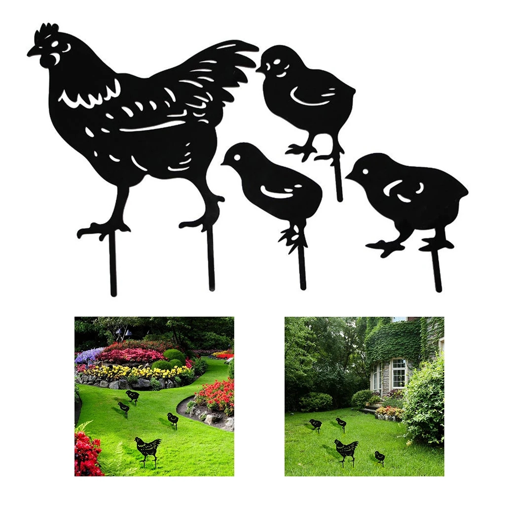Decorative Garden Stakes Chickens Family Silhouette Figurine Yard Lawn Ornaments for Holiday Party Decor