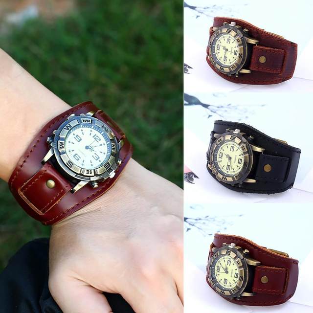 Watch Vintage Retro Big Wide Genuine Leather Strap Watch Men Watch Vintage Retro Big Wide Genuine Leather Strap Watch Men