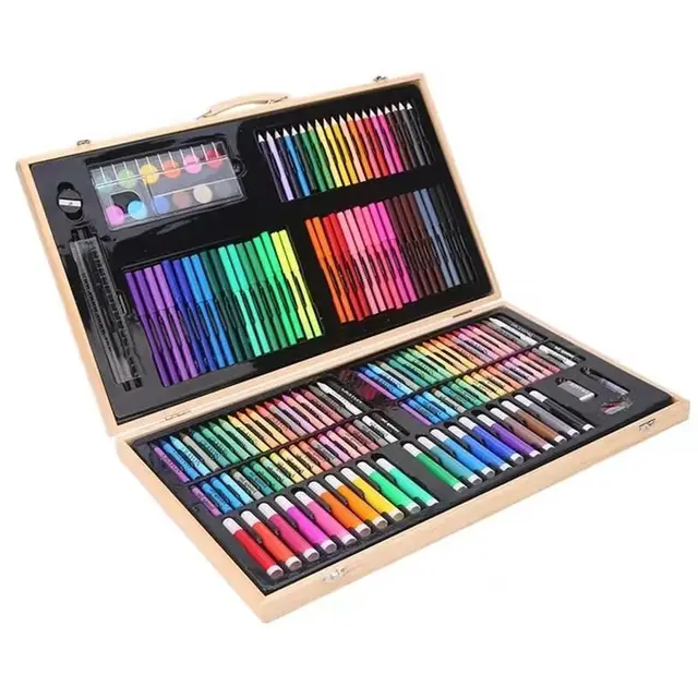 118pcs Wooden Paints Box Luxurious Children Colored Pen Set