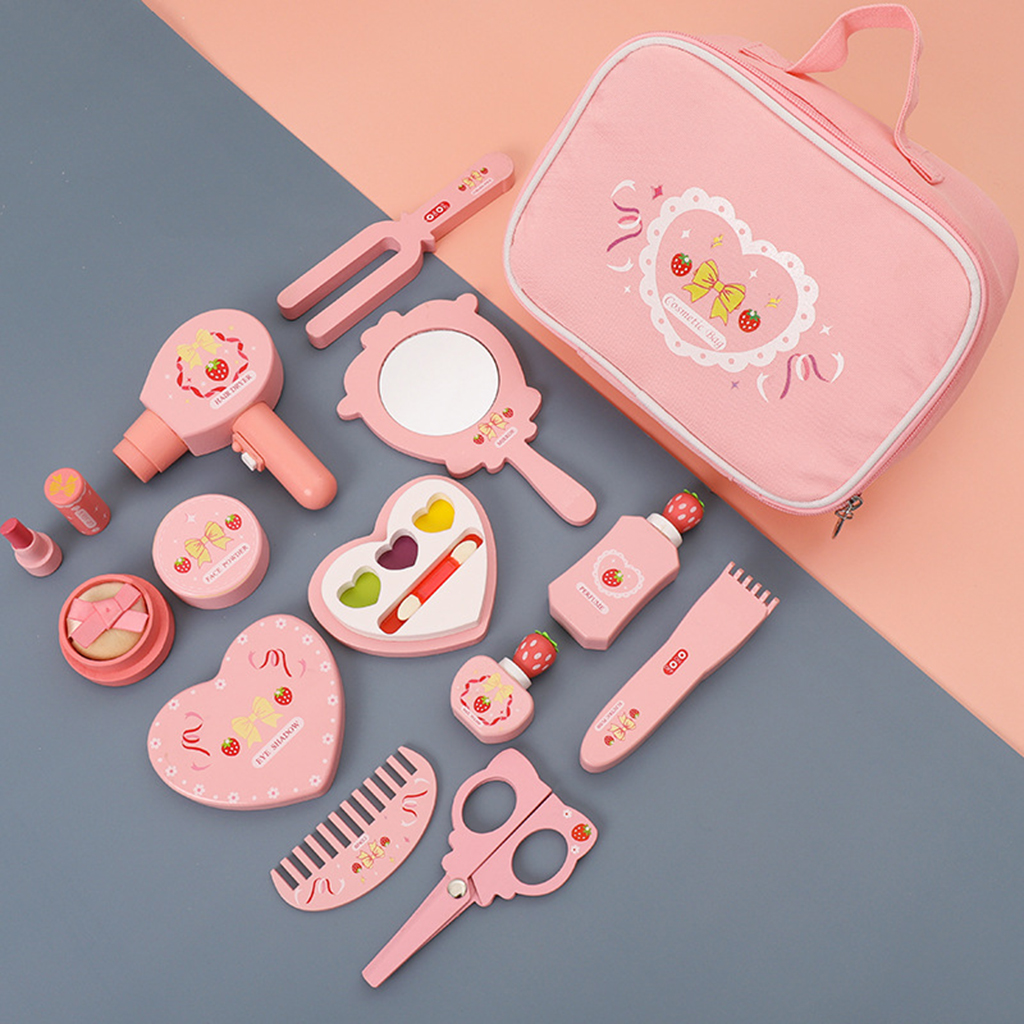 Wooden Beauty Salon Toys for Girls Makeup Playset 12Pcs Hairdresser Comb Set