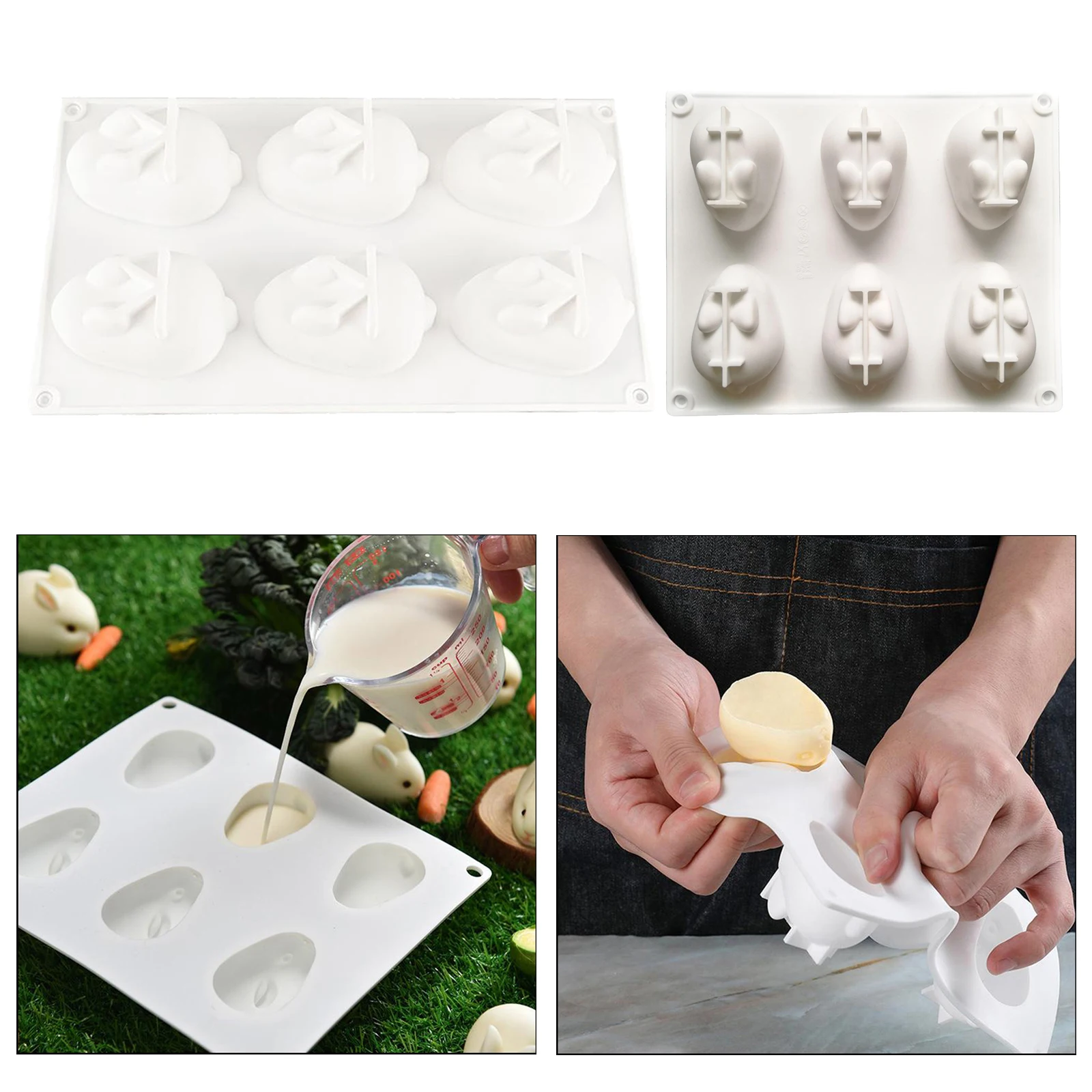 6 Holes Cake Baking Art Mould Pan 3D Easter Bunny Chocolate Fondant Mold