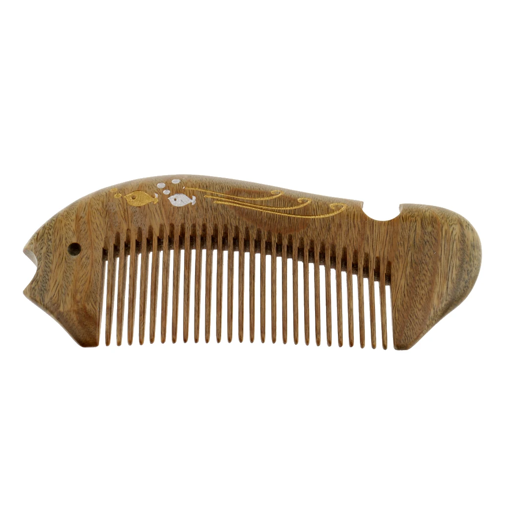 Handcraft Engraved Green Sandalwood Handmade Hair Comb Massage Hairbrush Pocket Size No Static