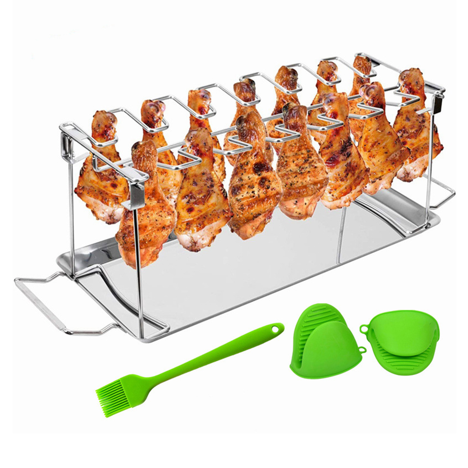 Chicken Leg Grill Rack Drip Pan for Grill Smoker Oven BBQ Accessory
