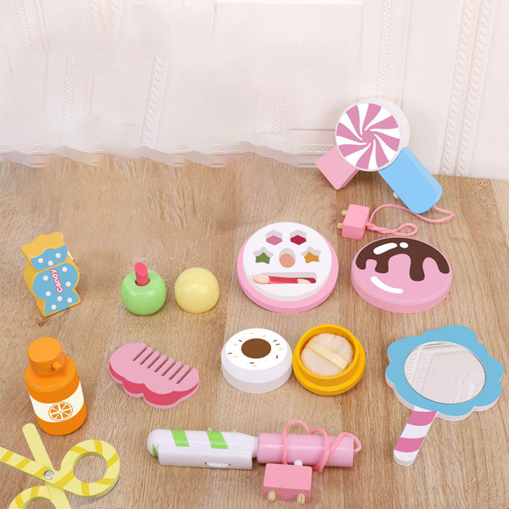 Kids Pretend Play Makeup Set Kids Toys Perfume Powder Puff Scissors Hair Drier with Storage Case Lipstick Comb for Party Age 3+