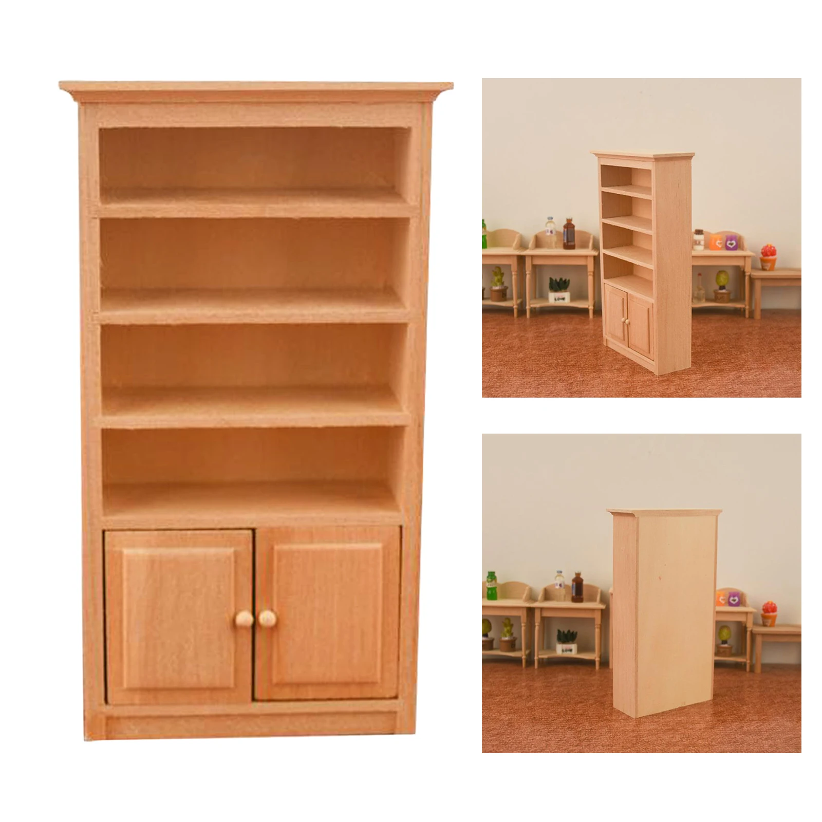 1:12 Mini Wood Cabinet Bookshelf Simulation Model Furniture Supplies Accs