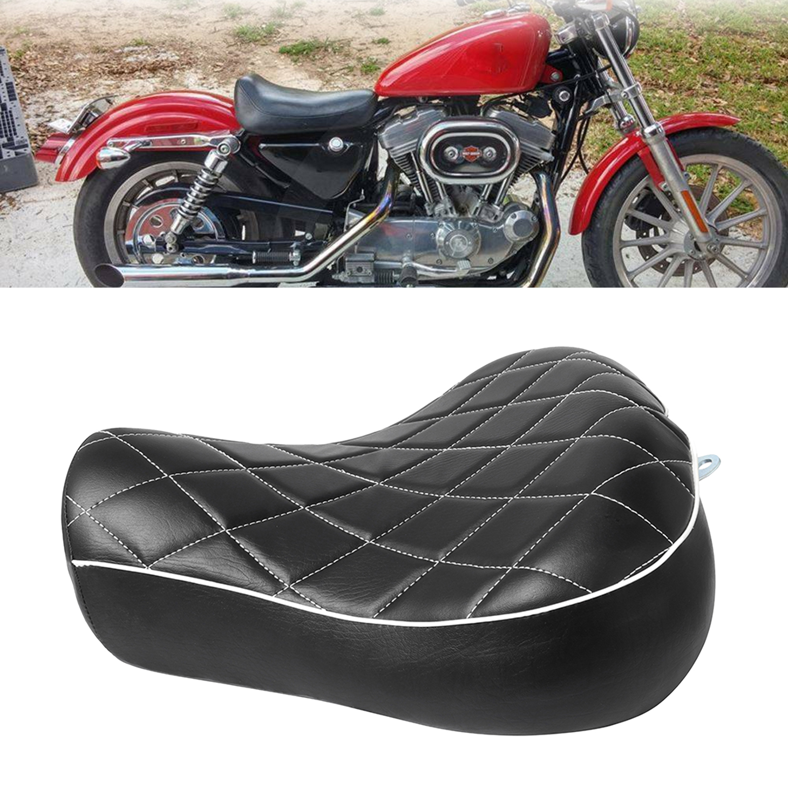 Leather Motorcycle Rider Driver  Seat Cushion Fits for Harley  XL1200C XL883C XLH883 XL1200S Replacement Parts Acc Black