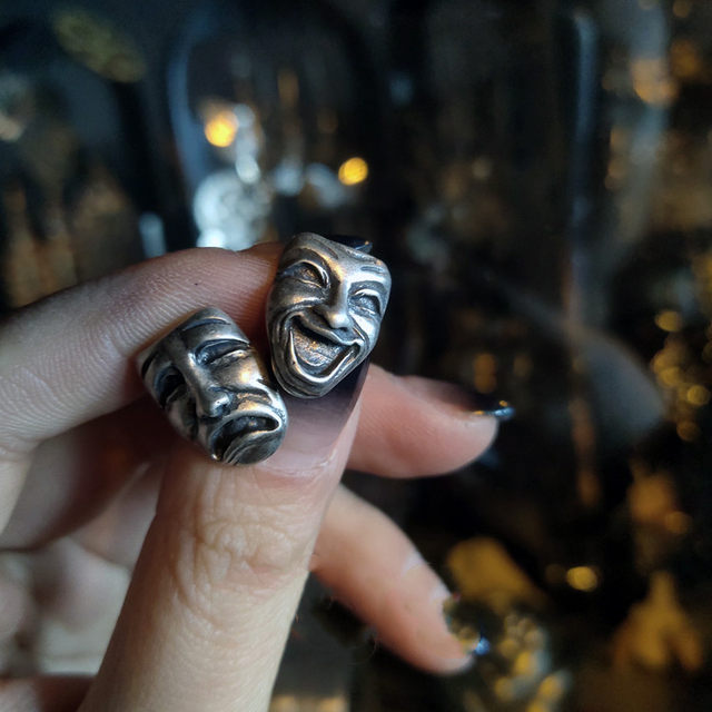 Pendientes colgantes de plata de ley 925 con cara sonriente divertida y  feliz, Metal