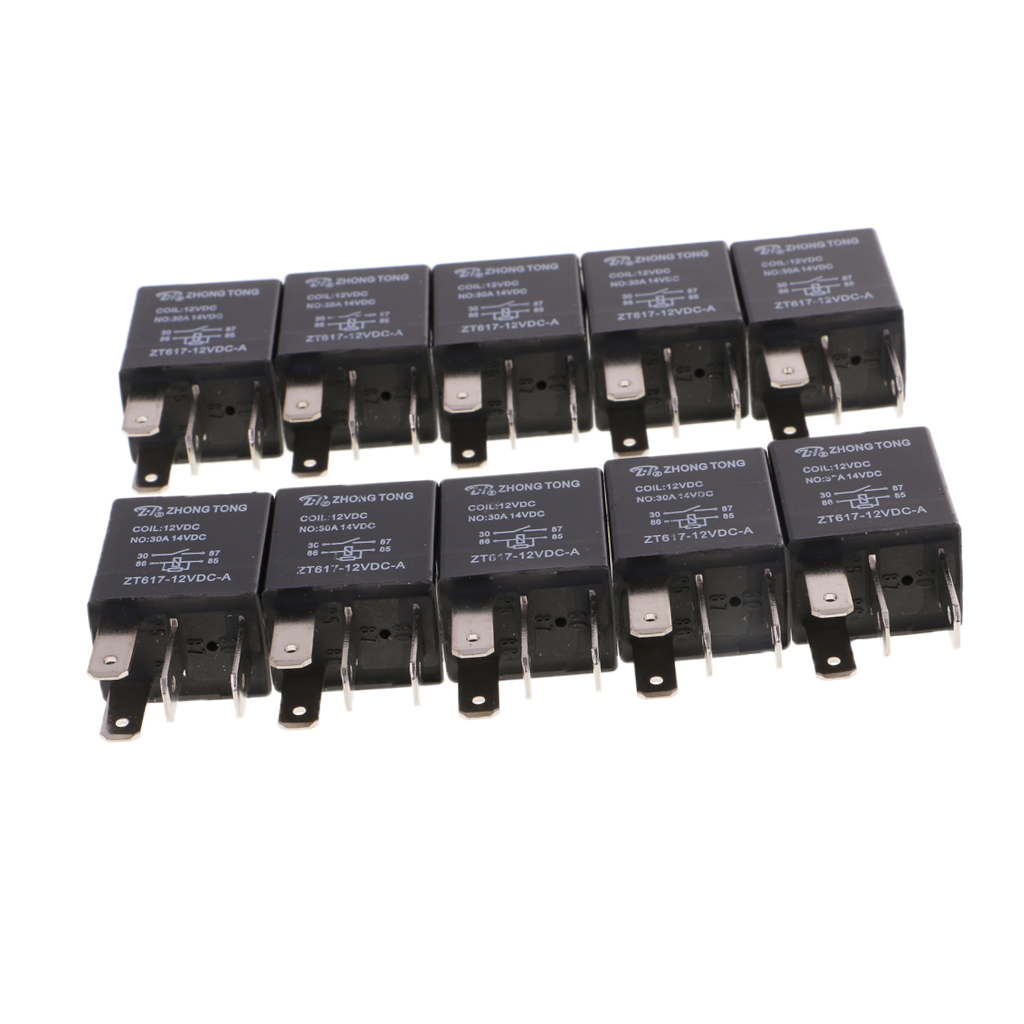 10 Pieces Automotive Car 12V 4-Pin 30 Amp Relay Kit For Fuel Pump Light Horn