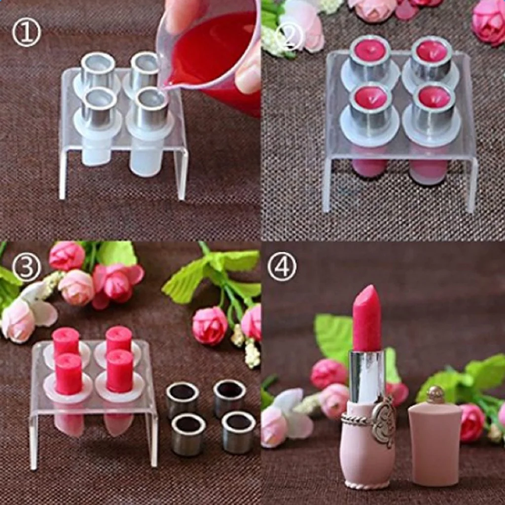 Acrylic 4 Holes Simple Design Silicone Lipstick Mold Holder Lip Balm Mould Stand for DIY Lipstick Making Tool