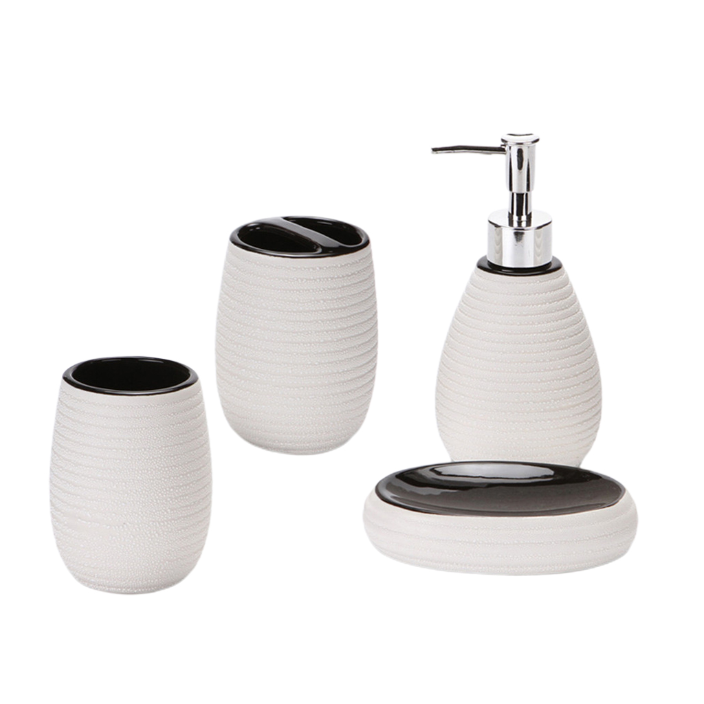 4pcs Ceramic Bathroom Set Soap Dispenser Tooth Brush Holder Cup Soap Tray
