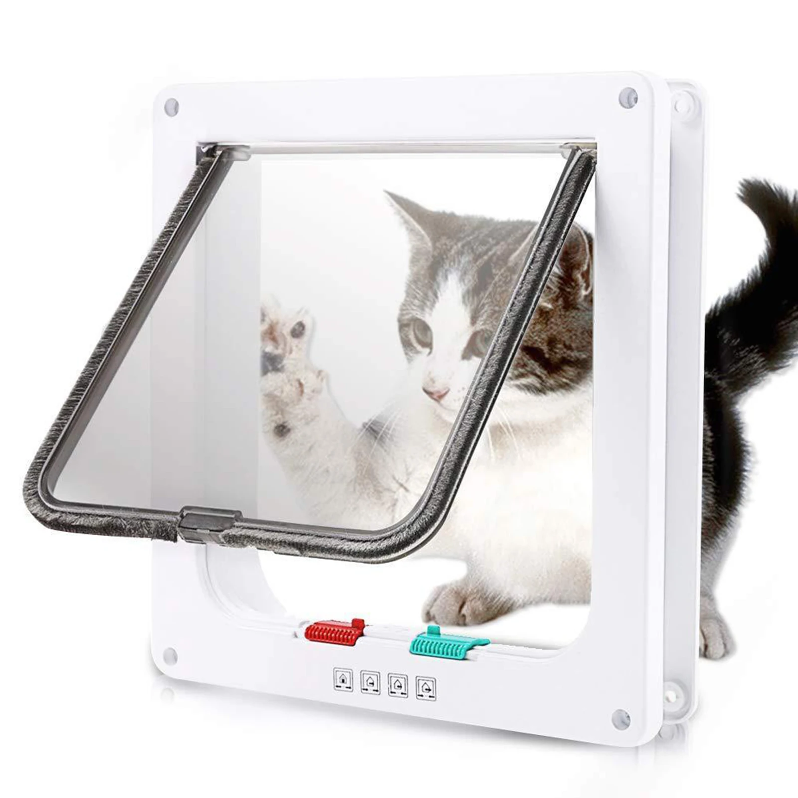 4 Way Lockable Dog Cat Kitten Door Security Flap Door Plastic S/M/L Animal Small Pet Cat Dog Gate Door Pet Supplies