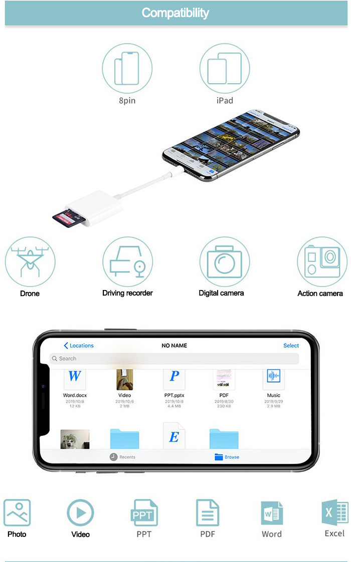 Lightning To SD Card Camera Reader 8 Pin To SD Card Reader OTG Card Reader For IPhonoe 12 IPad