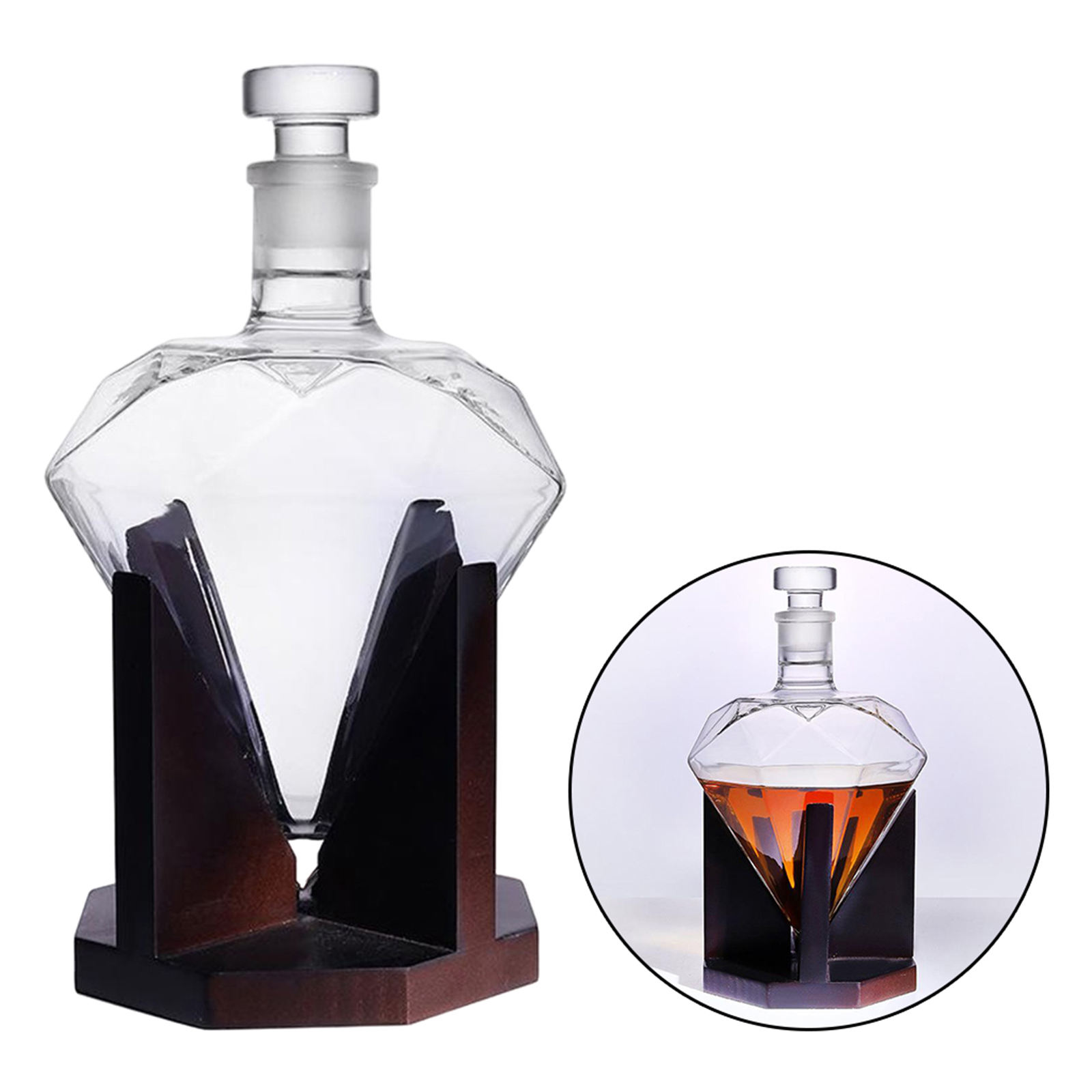 Elegant Glassware Diamond Whisky Decanter Decanter with Holder Bourbon Vodka Wine Bottle Home Decor Club Tool Fathers Gifts