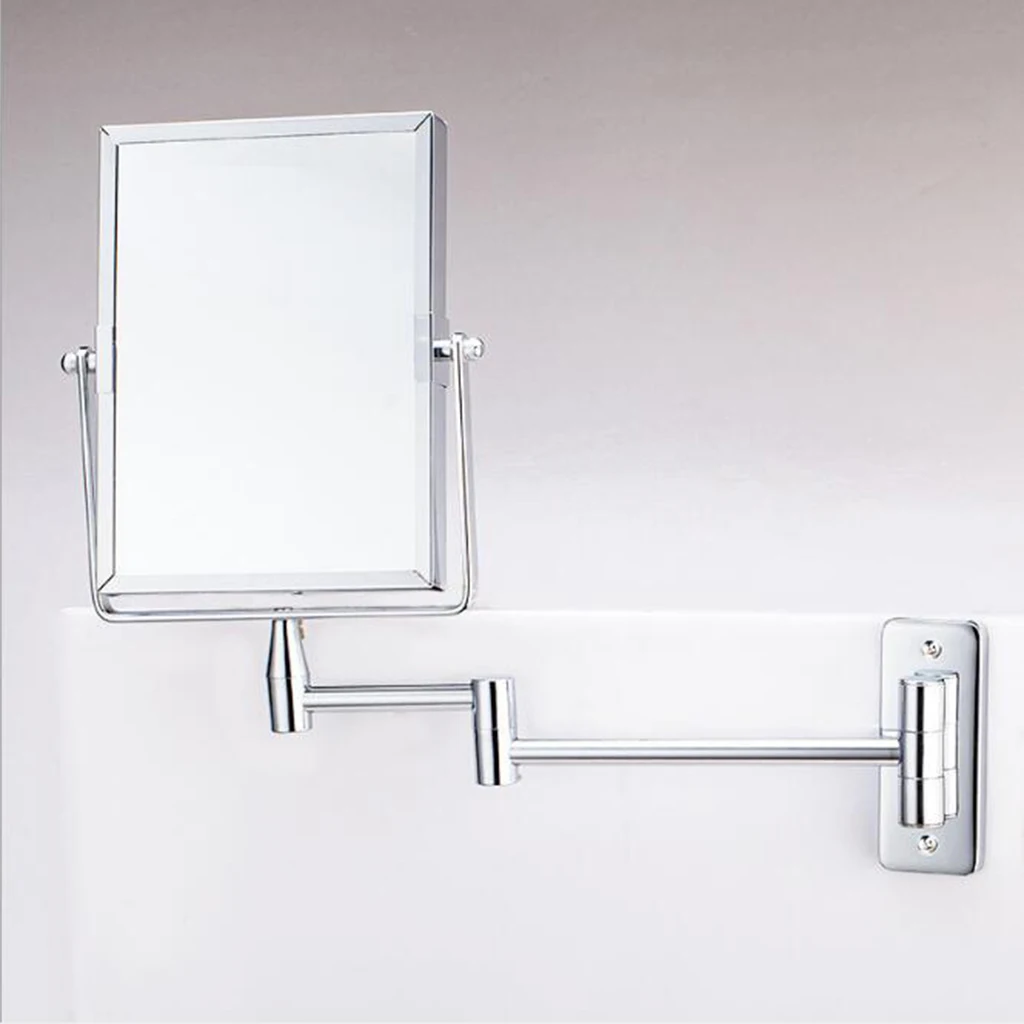 Two-Sided Swivel Wall Mount Mirror with Normal and 2x Magnification, Extendable Arm, Transparent Chrome Finish
