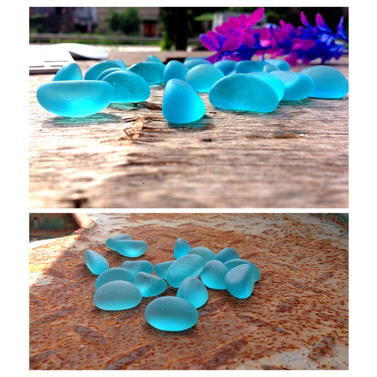 Beach Glass Pebble Beads No Hole Blue Pendant Necklace 13-26mm Irregular Sea Glass Bead 500G