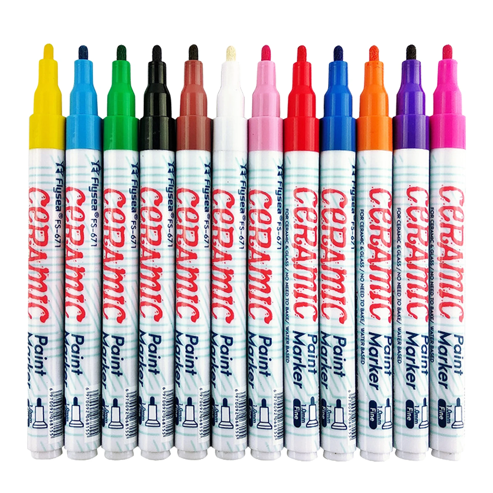 12 Colors 132mm Water Based Paint Pens Marker Pens for Rock Painting, Ceramic, Mugs Cups, 1.0mm Writing Width