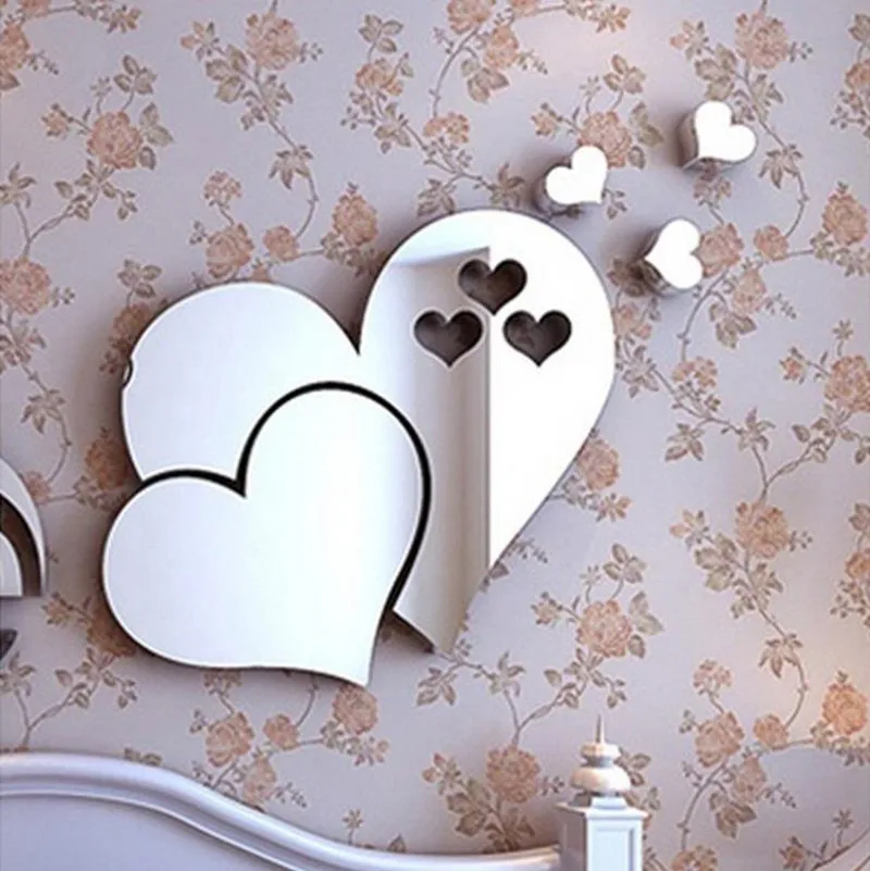 Details about   Art Mural Decor 3D Mirror Love Heart Wall Sticker Decal DIY Home Room Removable 