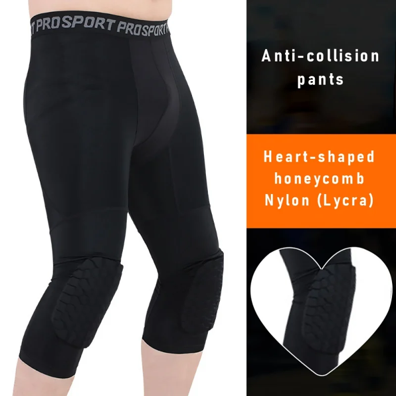 Basketball Compression Pants With Knee Pads Anti-Collision Training 3/4 Leggings 
