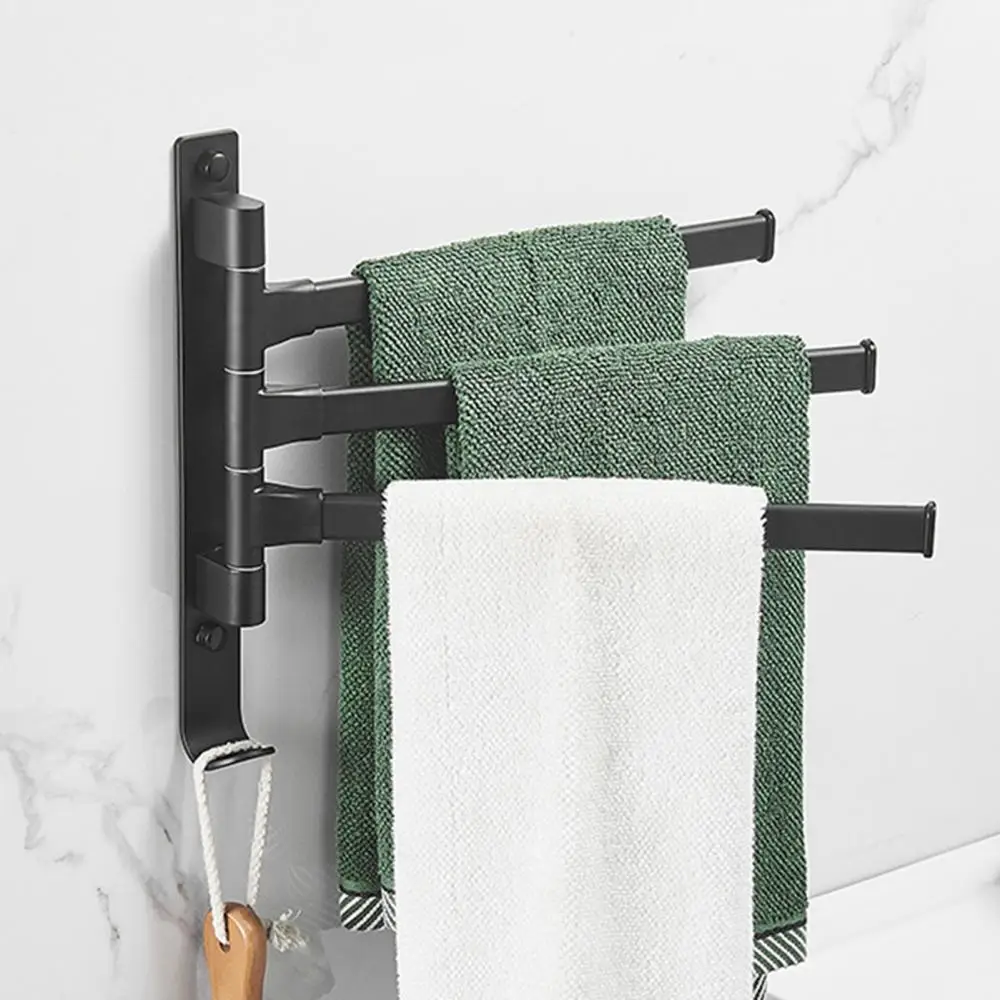 Matte Black Bathroom Swivel Towel Bar Space Saving Swinging Rack