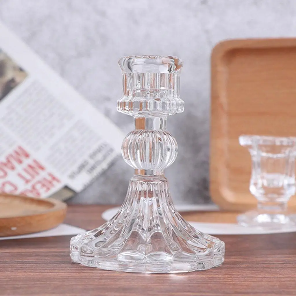 Glass Taper Candle Holder Candlestick Clear Crystal Candle Stick for Birthday Gift Dinning Party Favors Decoration Holiday
