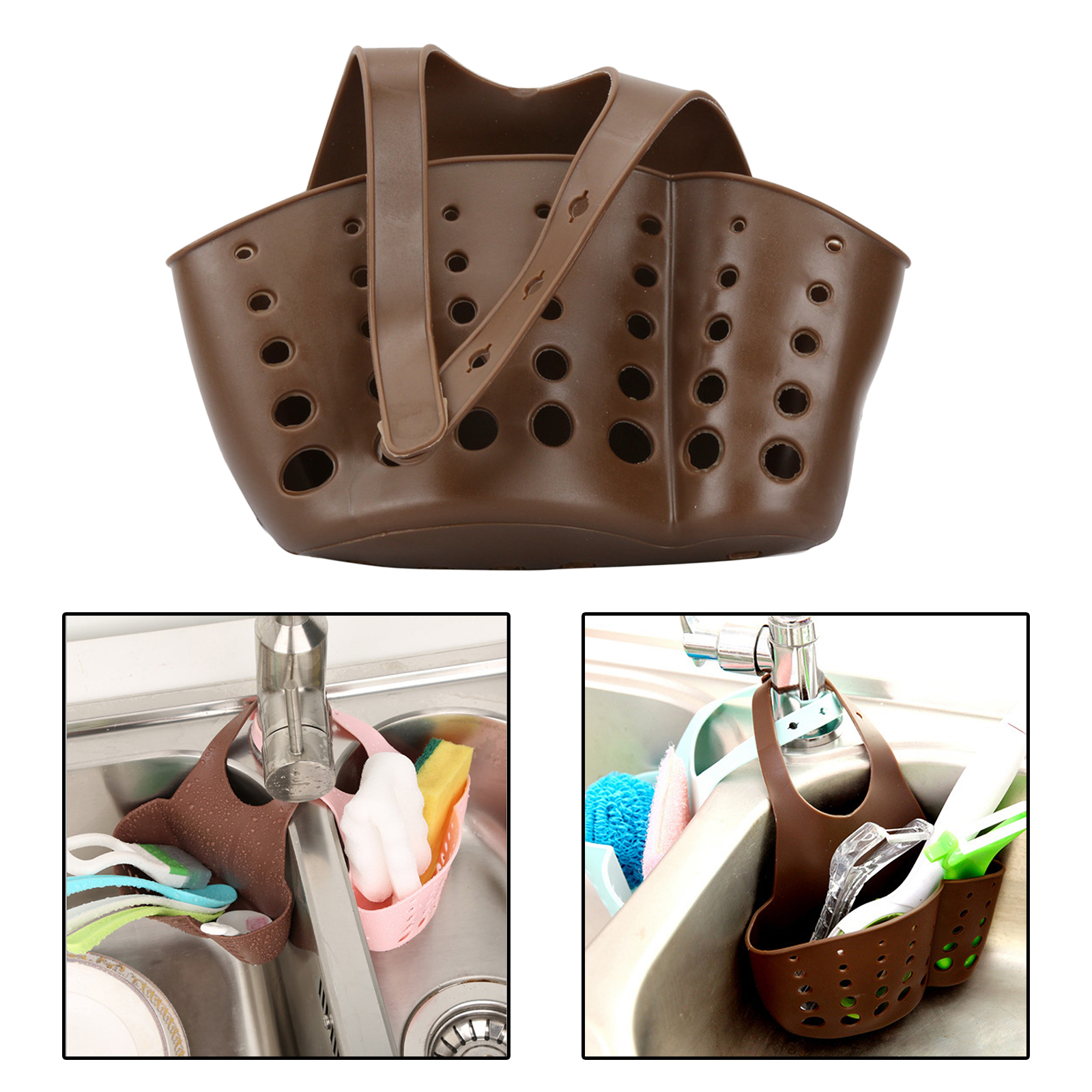 Kitchen Sink Drain Rack with PVC Adjustable Removable Button Sink Strainer Basket Storage Sponge Holder for Kitchen Bath Corner