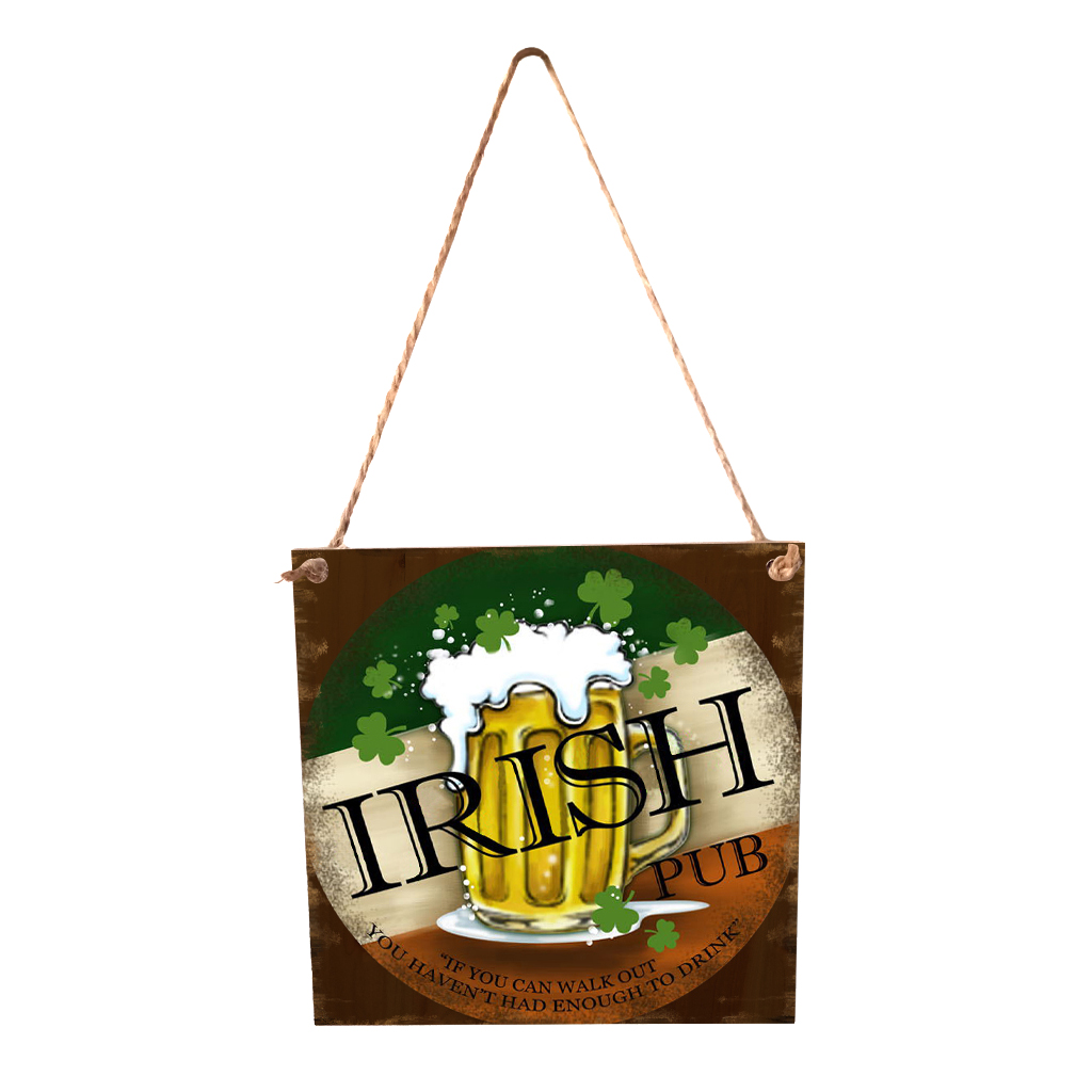 Vintage Style Wood Irish Pub Sign Kitchen Bar Hanging Wall Decor 15x15cm