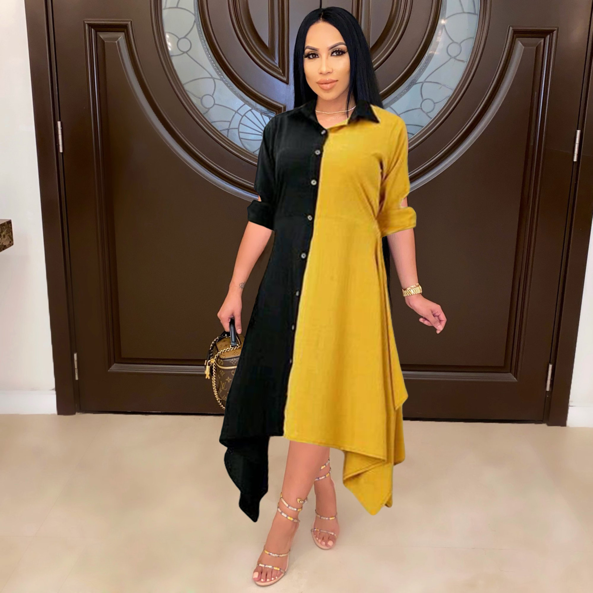 Spliced Shirts Dress Women 