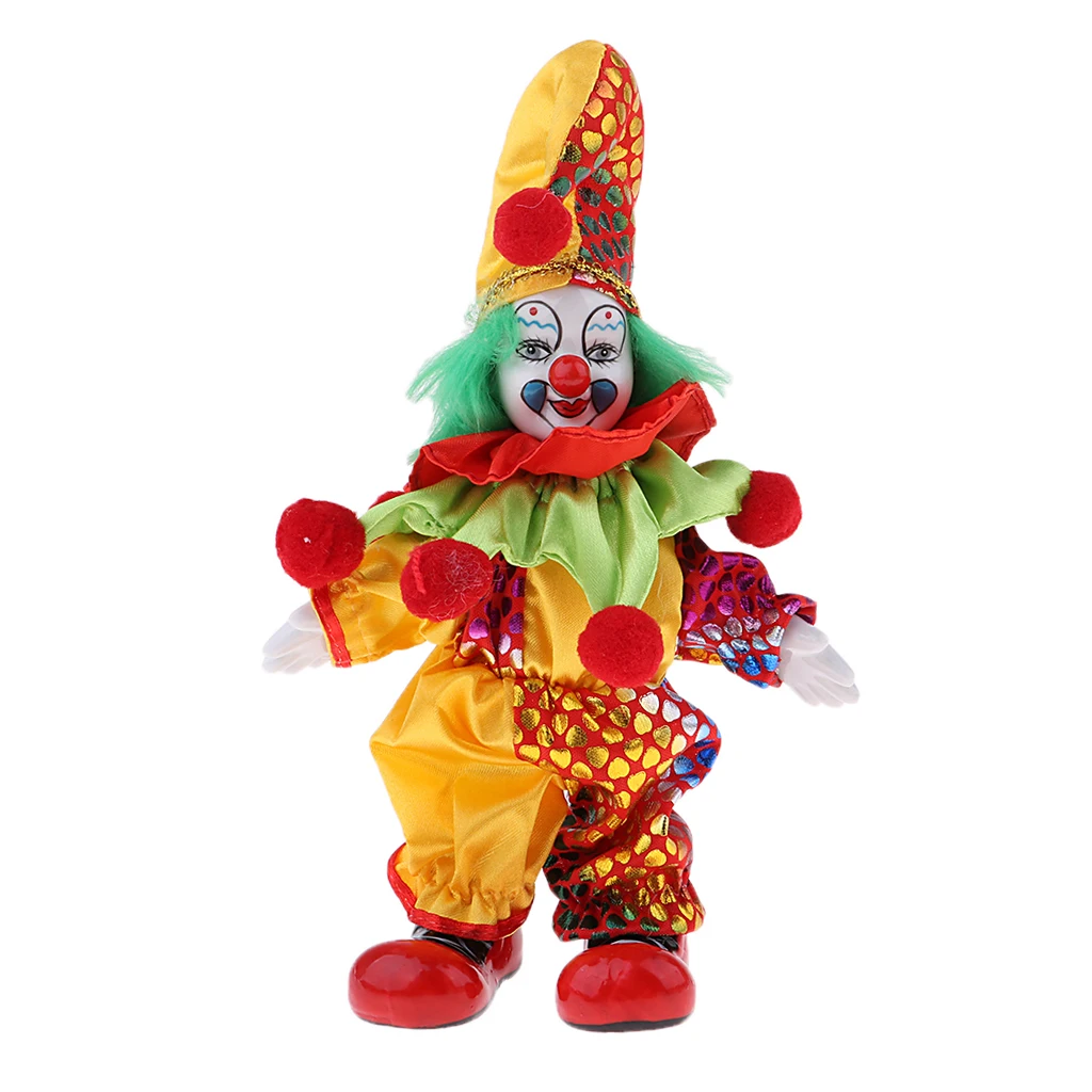 6inch Funny Clown Porcelain Doll with Colorful Costume Christmas Gift Home Decor