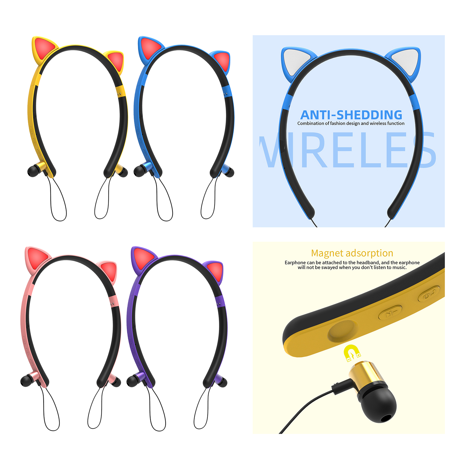 Cat Ear Bluetooth Headset Stereo Headphones EarBuds Earpiece Speaker New