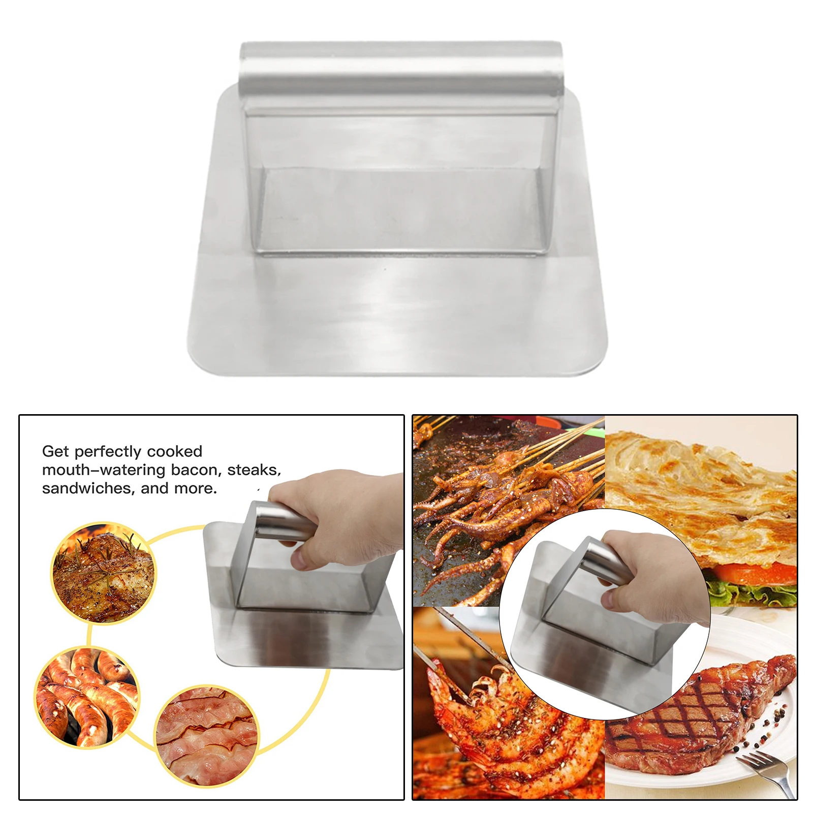 Grill Press 304 Stainless Steel 5.5 Bacon Presser Spatula Burger Press Bacon Press Meat Beef Grill for Grill Cooking